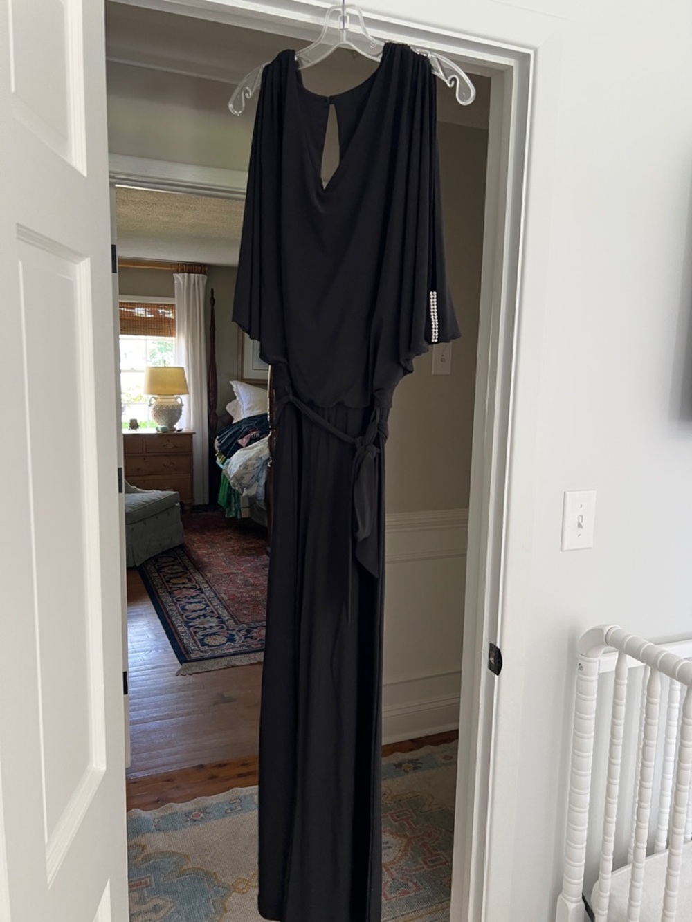 Cache Black Wide-Leg Jumpsuit with Draped Cape Sleeves